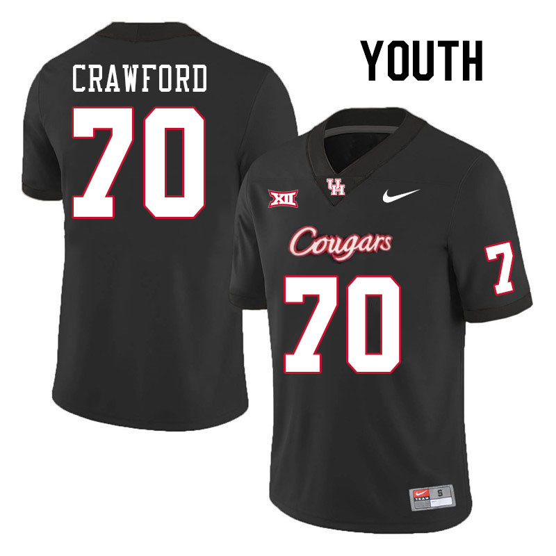 Youth #70 Larry Crawford Houston Cougars College Football Jerseys Stitched-Black